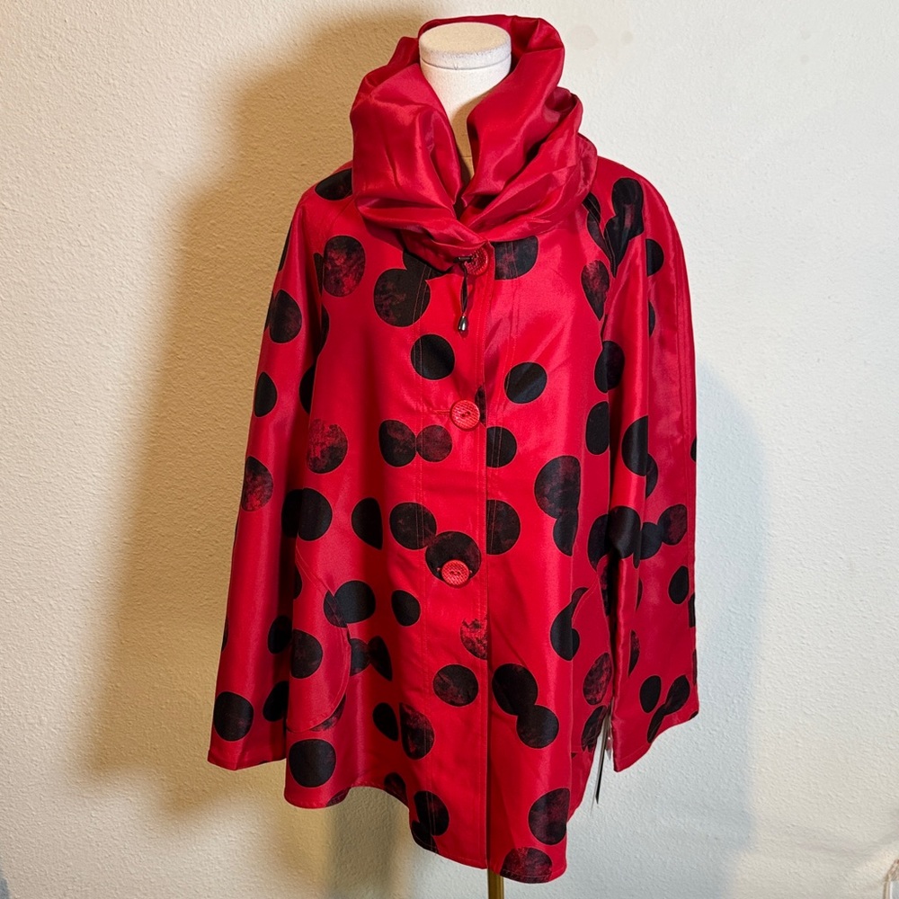 NWT Oopera Fully Reversible Cherry Red & Polka Dot Raincoat size XL